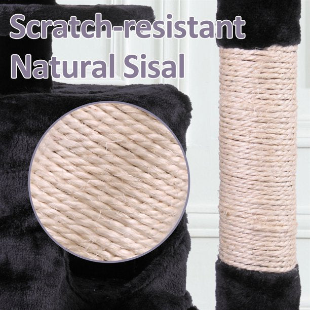 Vivifying 60 inches Large Cat Tree Tower with Scratching Posts Ball for indoor Cats black