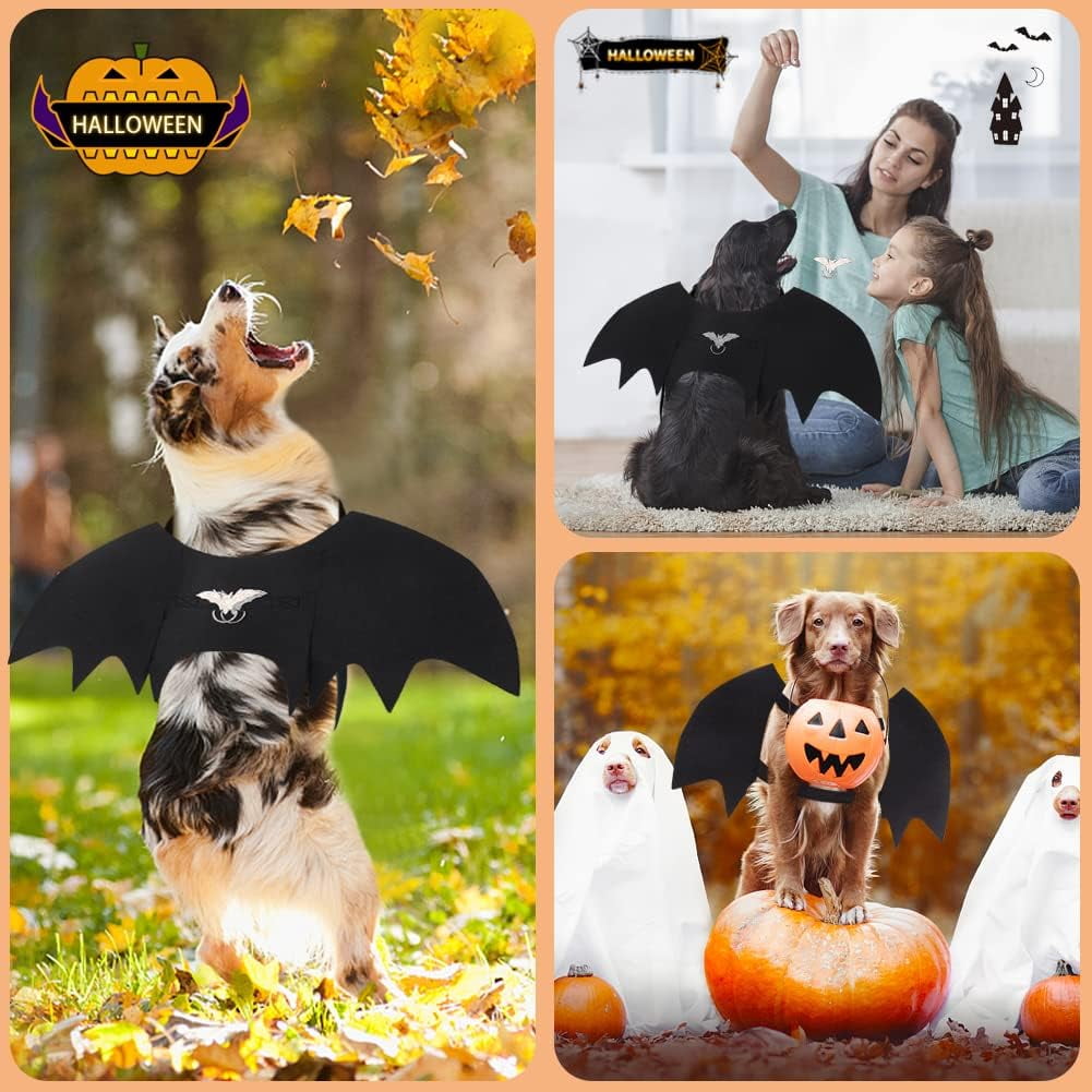 Vivifying Bat Wings for Dog, Adjustable Halloween Pet Bat Costume with Bell for Medium Dogs Party Decoration and Cosplay