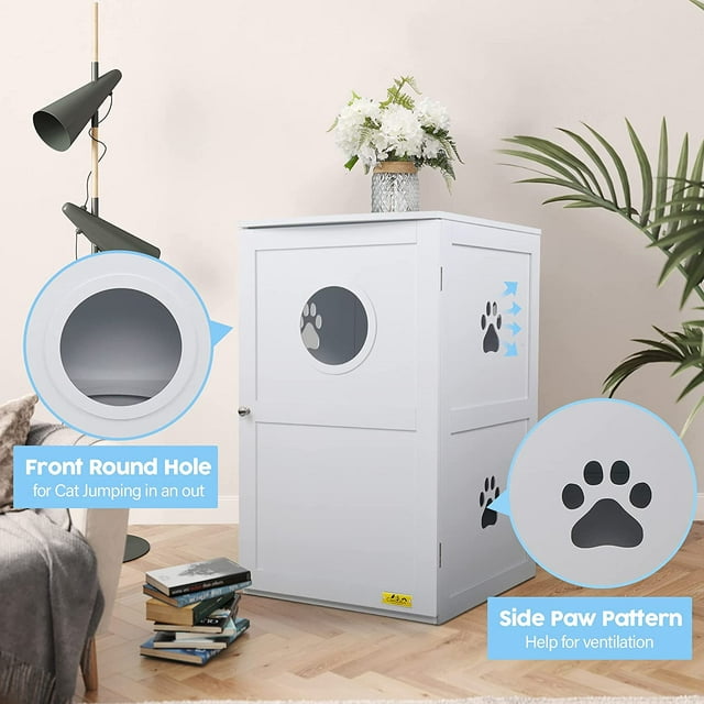 Best Pet 2-Tier Litter Box Enclosure, Cat House W/Anti-Toppling Device, Privacy Cat Washroom Bench W/Multiple Vents & Entrance Hole, Enclosed Cat Litter Box Furniture Hidden for Large Cat