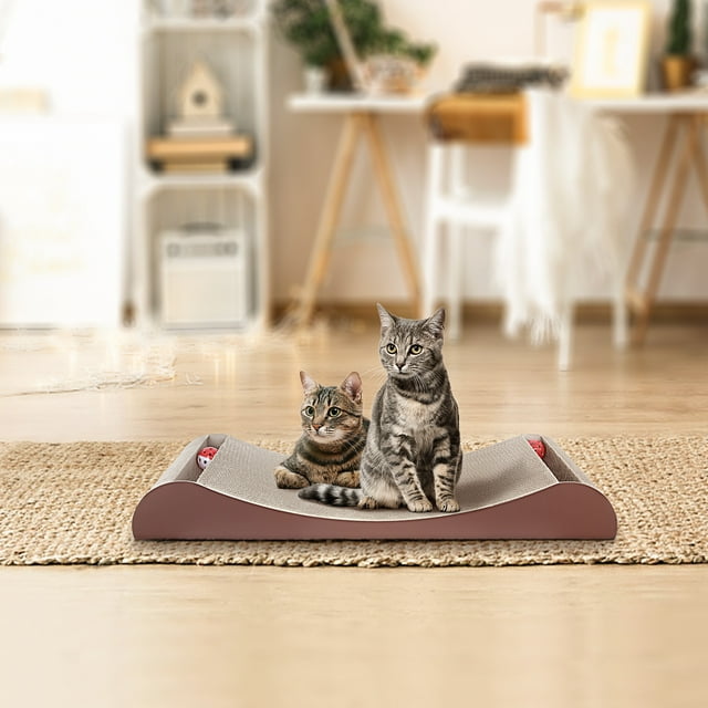 Vivifying Cat Scratcher Cardboard Lounge Bed with Bell Ball Toy