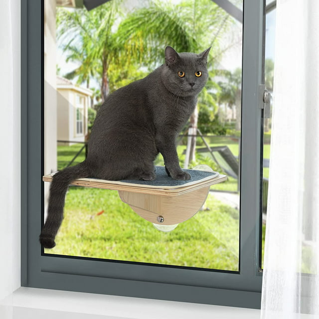 Best Pet Cat Window Perch Sturdy Solid Wood Cat Window Hommock for Large Cats Indoor Easy to Adjust Cat Window Bed Seat Shelf for Windowsill Bedside Cabinet and Drawer
