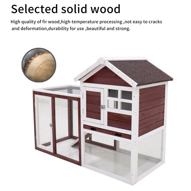 Vivifying Deluxe Wooden Chicken Coop Hen House Rabbit Wood Hutch Poultry Cage Habitat(wine rde+white)
