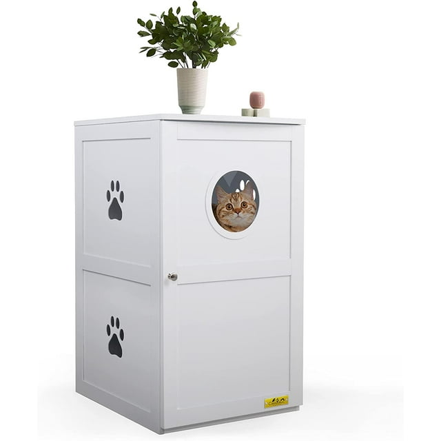 Best Pet 2-Tier Litter Box Enclosure, Cat House W/Anti-Toppling Device, Privacy Cat Washroom Bench W/Multiple Vents & Entrance Hole, Enclosed Cat Litter Box Furniture Hidden for Large Cat