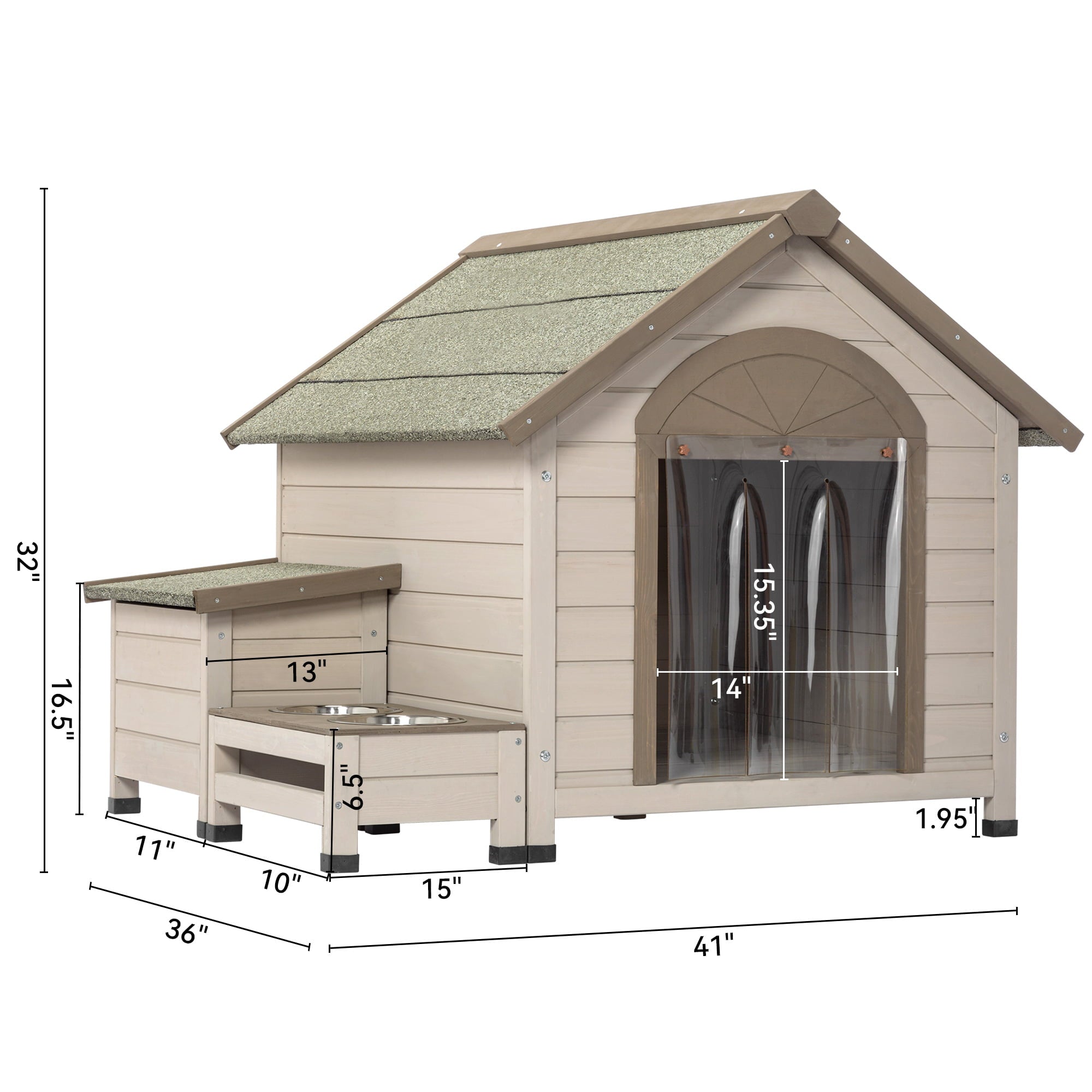 Vivifying Outdoor Dog House with Porch: Wooden Elevated Dog Shelter With storage box, Wooden Dog Kennel for Winter elevated feeding station with 2 bowls For M/S Dogs