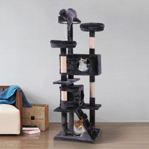 Vivifying 60 inches Large Cat Tree Tower with Scratching Posts Ball for indoor Cats black