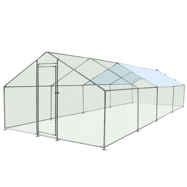 Vivifying Large Chicken Coop Walk-in Metal Poultry Cage House Rabbits Habitat Cage Spire Shaped Coop with Waterproof and Anti-Ultraviolet Cover for Outdoor Backyard Farm Use 10' L x 25.5' W x 6.56' H