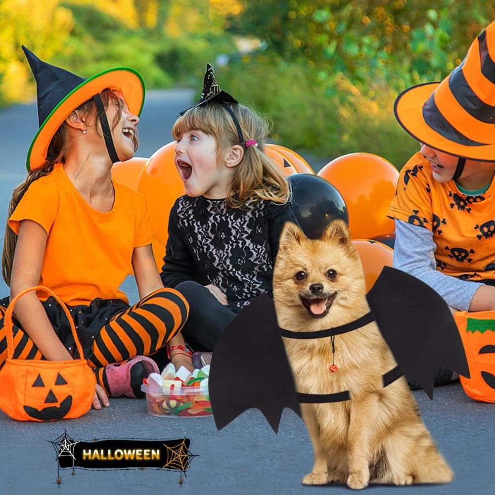 Vivifying Bat Wings for Dog, Adjustable Halloween Pet Bat Costume with Bell for Medium Dogs Party Decoration and Cosplay