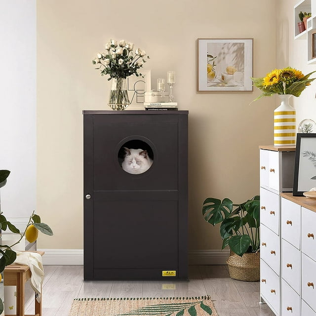 Vivifying at Litter Box Enclosure, 2-Tier Decorative Cat House with 2 Ventilated Windows, Indoor Nightstand Pet House, Cat Washroom, Litter Box Furniture Hidden for Cat Kitty