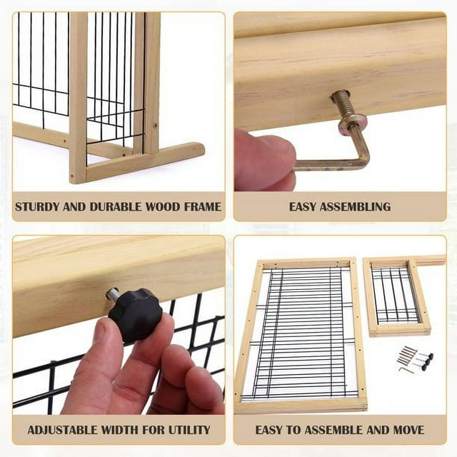 Vivifying Pet Gate for Dogs Wood Freestanding Pet Gate, 38"-71" Length Adjustable Dog Gate, Safety Dog Fence for Stairs Doorways, Natural