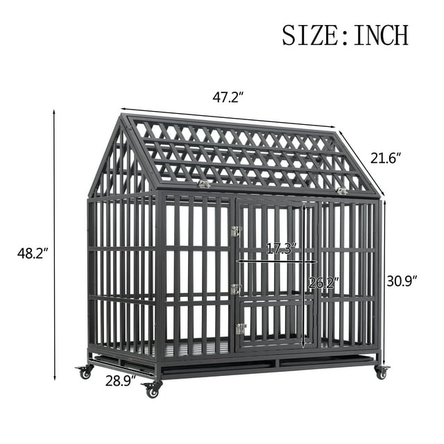 Vivifying Heavy Duty Dog Cage 85.86H, Pet Crate with Roof & window on roof, Black