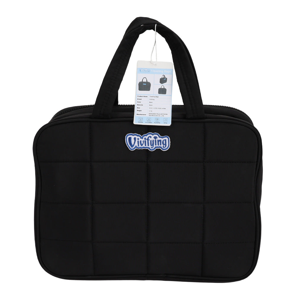 Vivifying Travelling Bags Black Nylon Travel Bag, 12×5×9 Inches, Lightweight 1.1 lb, Compact Carry-On for Business, Weekend, and Daily Use