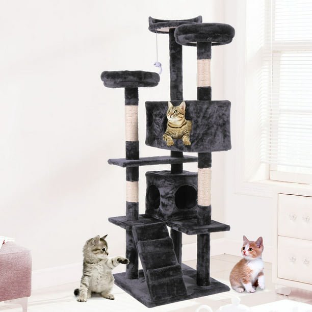 Vivifying 60 inches Large Cat Tree Tower with Scratching Posts Ball for indoor Cats black