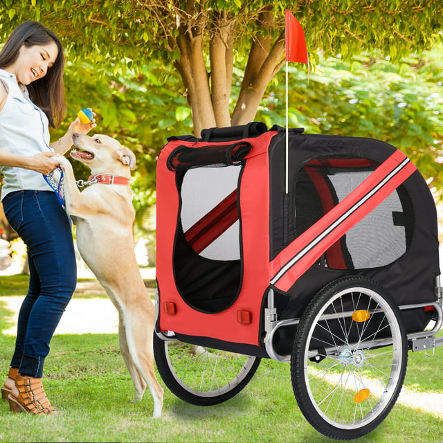 Vivifying Dog Bike Trailer Pet Trailer, for Small and Large Dogs, Folding Frame Dog Carrier, Quick Release Wheels, Universal Bicycle Coupler, Adjustable Bicycle Trailer