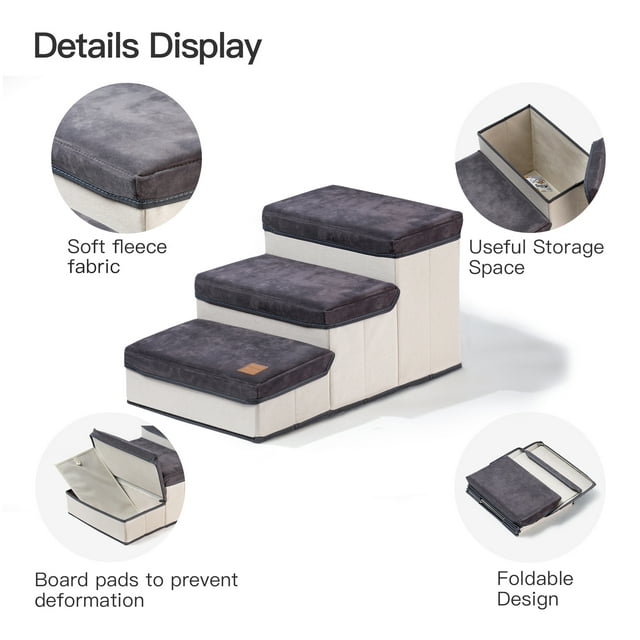 Vivifying Pet Stairs 3 Tiers Foldable Dog Stairs,Pet Steps for Small to Medium Dogs,Dog Ladder Storage Stepper for Bed Sofa Couch