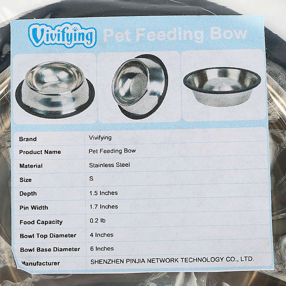 Vivifying Stainless Steel Pet Feeding Bowl – Small Size, 0.2 lb Food Capacity, 1.5" Deep, 4" Top Diameter, 6" Base Diameter – Ideal for Cats, Puppies & Small Dogs