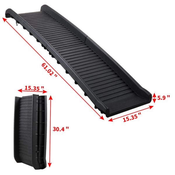 Vivifying Dog Car Ramp, 63 Inch Folding Portable Pet Ramp for Large Old Dogs SUV Truck Bed w/ Side Rails & Safety Lock & Non-Slip Surface & Carry Handle, Steel Frame, Supports Up to 165 lbs black
