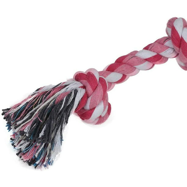 Vivifying 14 Inch Dog Rope Toys, Durable Braided Cotton Pet Chew Rope Toys 3 Knot Tough Rope Chew Toys for Petsmart Dog Cat Puppy Teeth Cleaningn Pink