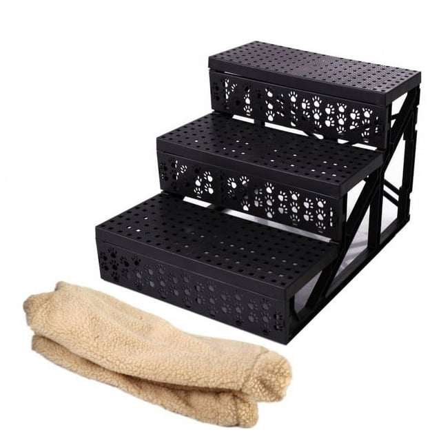 Vivifying Dog Stairs for Small Dogs- Dog Steps Stairs Ramps for Bed Couch, High Density Foam Pet Steps Stairs for Dogs to Get on Bed, 3 Tiers Cat Doggy Steps Ramps for Joint Pain Dog
