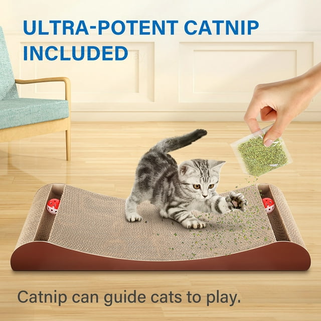 Vivifying Cat Scratcher Cardboard Lounge Bed with Bell Ball Toy