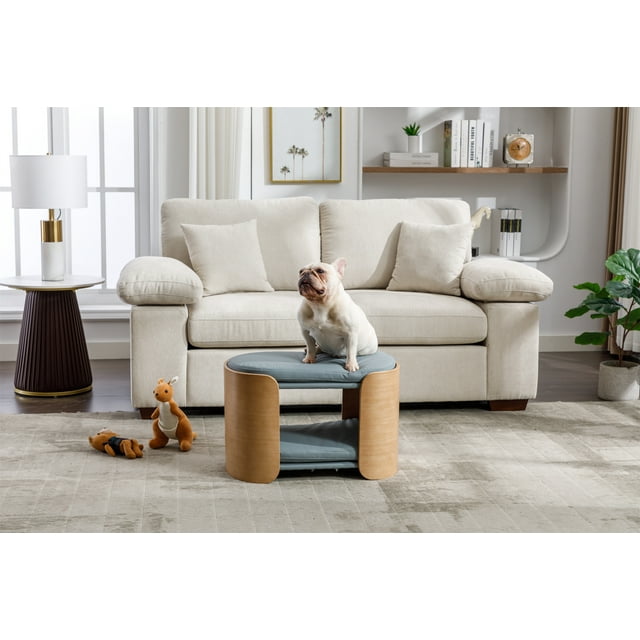 Vivifying Cat Bed Pet Sofa With Solid Wood legs and Bent Wood Back, Cat Scratch Resistant PU Cushion,Mid Size,LIGHT GREY