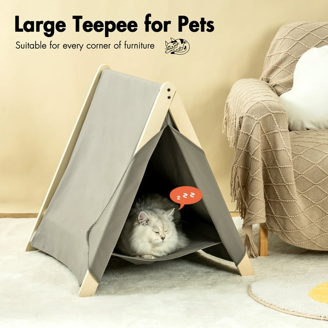 Vivifying Dog Teepee with Double-Sided Thick, Non-Slip Feet,Sweet Portable Cat Tepee Machine Washable Pet Teepee Tent Indoor,White