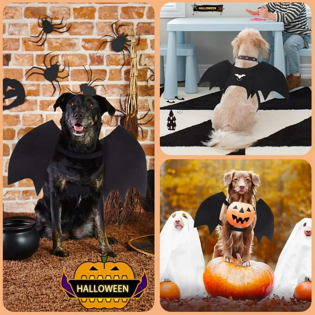 Vivifying Bat Wings for Dog, Adjustable Halloween Pet Bat Costume with Bell for Medium Large Dogs Party Decoration and Cosplay