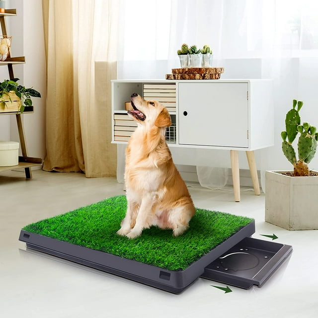 Vivifying Turf Potty Pads for Puppy Dogs Pee Training, Dog Grass Pet Loo Indoor/Outdoor,Washable Pet Mat, Fake Artificial Grass for Dogs Potty,25"x20",with Tray