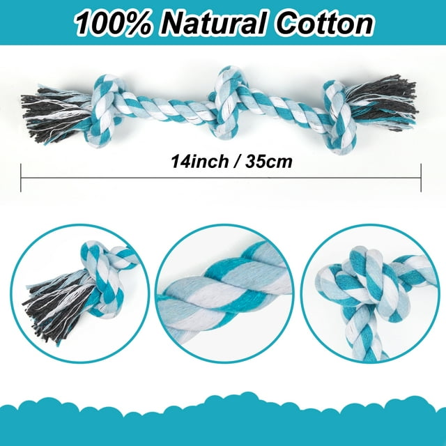 Vivifying Dog Rope Toys, 3 Knots Durable Braided Cotton Pet Chew Rope Toys for Dog Cat Puppy Teeth Cleaning(Blue) , Best Gift for Your Pet