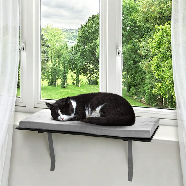 Vivifying Cat Window Seat Wall Mount Perch House for Large Indoor Cats, Heavy Duty Cat Bed Shelves Furniture for Wall, Durable Steady Cat Accessories, Grey