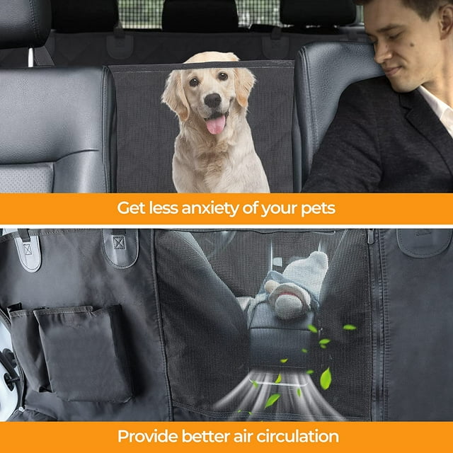 Vivifying Simple Deluxe Dog Car Seat Cover for Back Seat, 100% Waterproof Pet Seat Protector with Mesh Window, Scratchproof & Nonslip Dog Hammock for Cars, Trucks, SUVs, X-Large