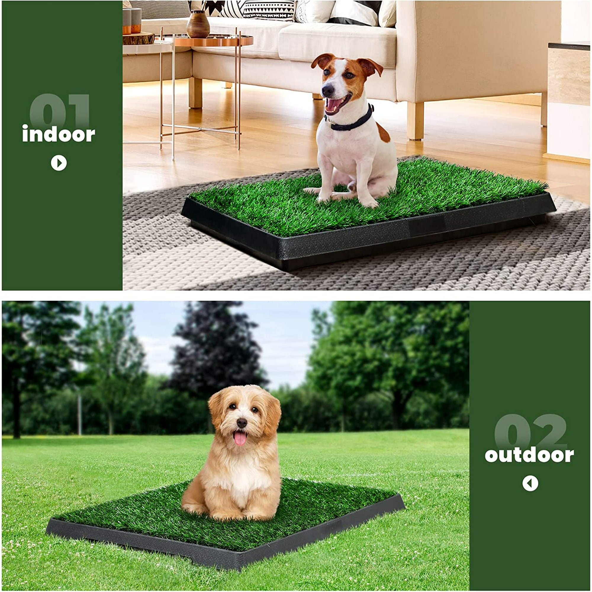 Vivifying Turf Potty Pads for Puppy Dogs Pee Training, Dog Grass Pet Loo Indoor/Outdoor,Washable Pet Mat, Fake Artificial Grass for Dogs Potty,25"x20",with Tray