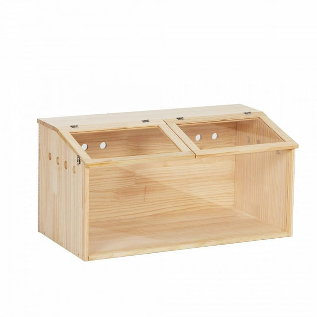 Middle Transparent Wooden Hamster Cage 15.83H, Small Animal Habitat Hutch for Large Siberian Hamster,Gerbils,Little Rabbits, Pine + Acrylic