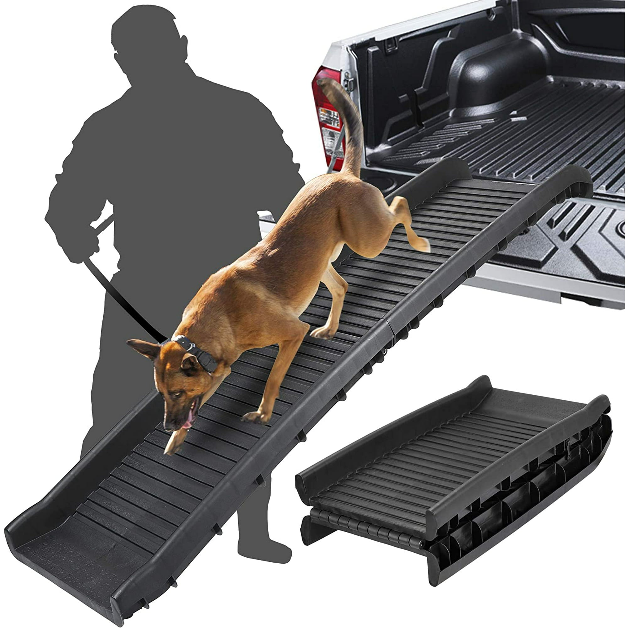 Vivifying Dog Car Ramp, 63 Inch Folding Portable Pet Ramp for Large Old Dogs SUV Truck Bed w/ Side Rails & Safety Lock & Non-Slip Surface & Carry Handle, Steel Frame, Supports Up to 165 lbs black