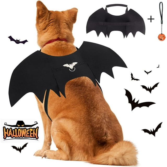 Vivifying Bat Wings for Dog, Adjustable Halloween Pet Bat Costume with Bell for Medium Large Dogs Party Decoration and Cosplay