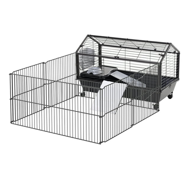 Vivifying Small Animal Playpen Cage w/ Rolling Caster, Water Bottle, 35" L