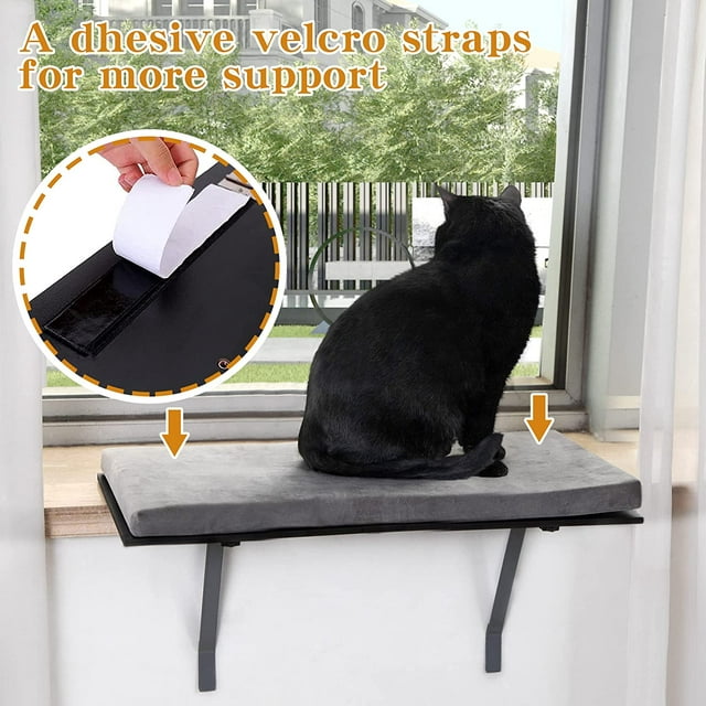 Vivifying Cat Window Seat Wall Mount Perch House for Large Indoor Cats, Heavy Duty Cat Bed Shelves Furniture for Wall, Durable Steady Cat Accessories, Grey