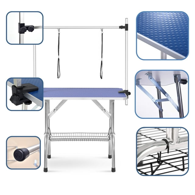 Vivifying 36" Folding Dog Pet Grooming Table PET Dog Pet Grooming Table Portable Trimming Table with Arm/Noose/Mesh Tray