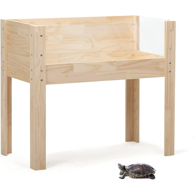 Vivifying Wooden Tortoise Habitat, Large Tortoise Enclosure with A Waterproof Cloth, Small Animal House for Indoor Use, Turtle Cage Reptile Breeding Box with Legs, Natural