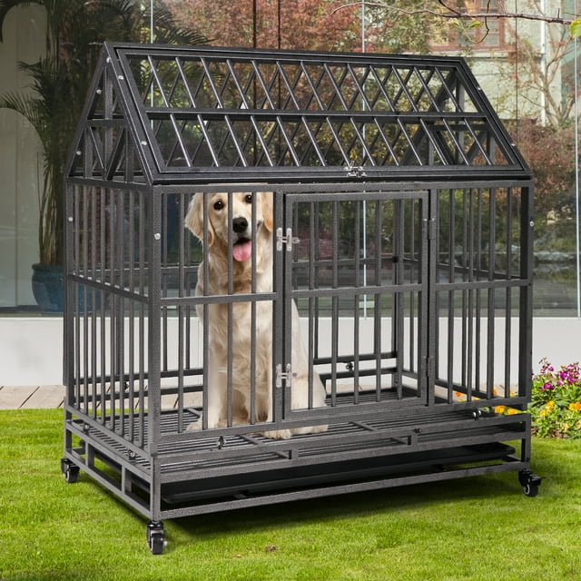 Best Pet Heavy Duty Dog Crate Dog Cage 41' Extra Large Dog Crate Kennel for Large Dogs, Folding Metal Dog Crate W/Divider & Tray Double Doors , Black