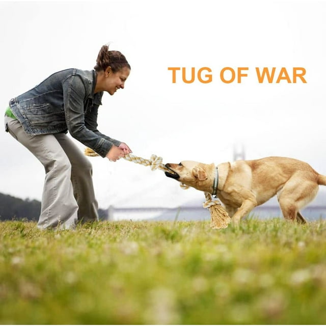 Vivifying Dog Rope Toys for Aggressive Chewers, 5 Knots Rope Chew Toy for Large Dogs, Natural Cotton Dog Pull Rope for Tug of War and Teeth Cleaning