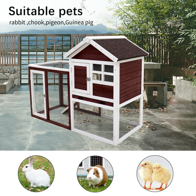 Vivifying Deluxe Wooden Chicken Coop Hen House Rabbit Wood Hutch Poultry Cage Habitat(wine rde+white)