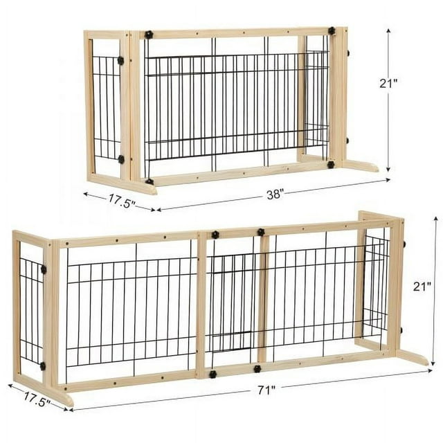 Vivifying Pet Gate for Dogs Wood Freestanding Pet Gate, 38"-71" Length Adjustable Dog Gate, Safety Dog Fence for Stairs Doorways, Natural
