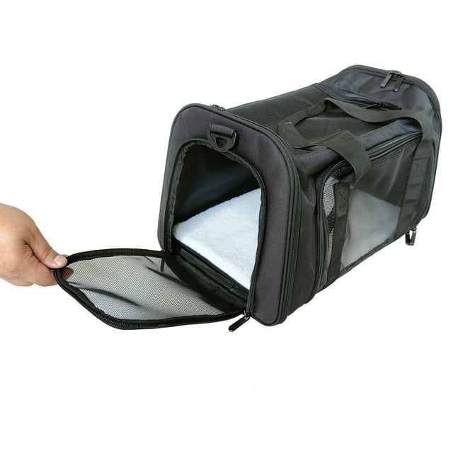 Vivifying Pet Travel Carrier, Cat Carriers Dog Carrier for Small Medium Cats Dogs Puppies, Airline Approved Small Dog Carrier Soft Sided, Collapsible Puppy Carrier with 5 Doors,1 Storage Pockets Black