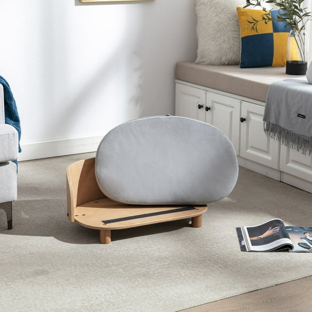 Vivifying Dog Bed Pet Sofa With Solid Wood legs and Bent Wood Back, Velvet Cushion, Walnut