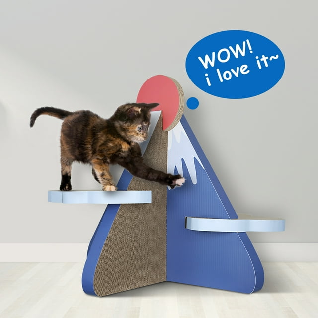 Vivifying Cat Scratcher Post Board, Mount Fuji Shape Cat Scratching Lounge Bed, Durable Pad Prevents Furniture Damage