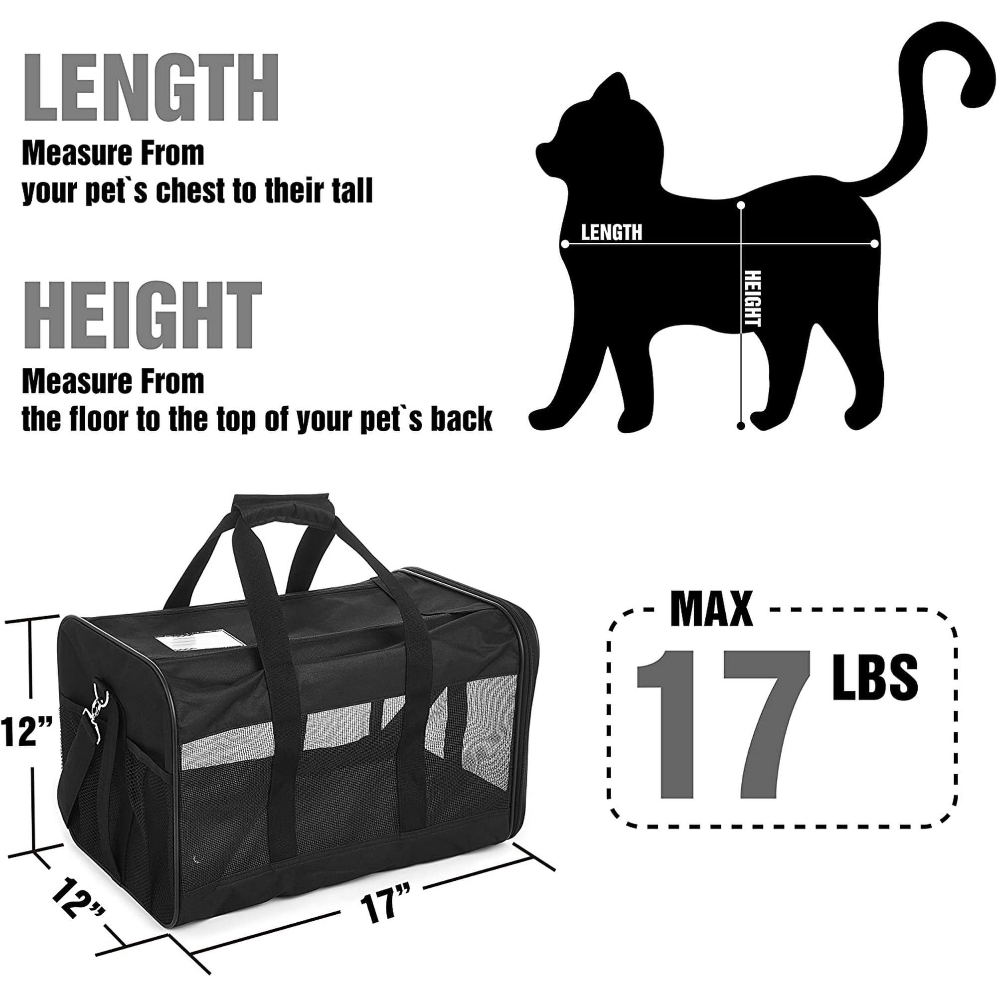Vivifying Cat Carriers Dog Carrier Pet Carrier for Small Medium Cats Dogs Puppies up to 17 Lbs, TSA Airline Approved Small Dog Carrier Soft Sided, Collapsible Travel Puppy Carrier - Black