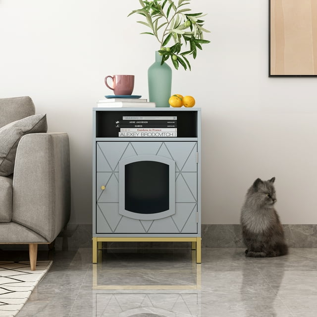 Vivifying cat house，Home Cat Litter Box Enclosure, Hidden Litter Box Furniture Cabinet, Indoor Cat House Side Table, Large Pet Crate Nightstand