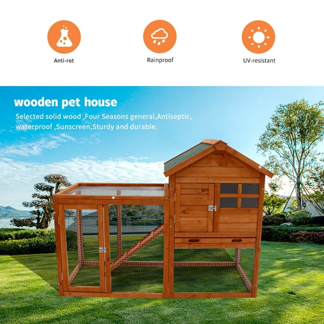 Vivifying Deluxe Wooden Chicken Coop Hen House Rabbit Wood Hutch Poultry Cage Habitat(natural)
