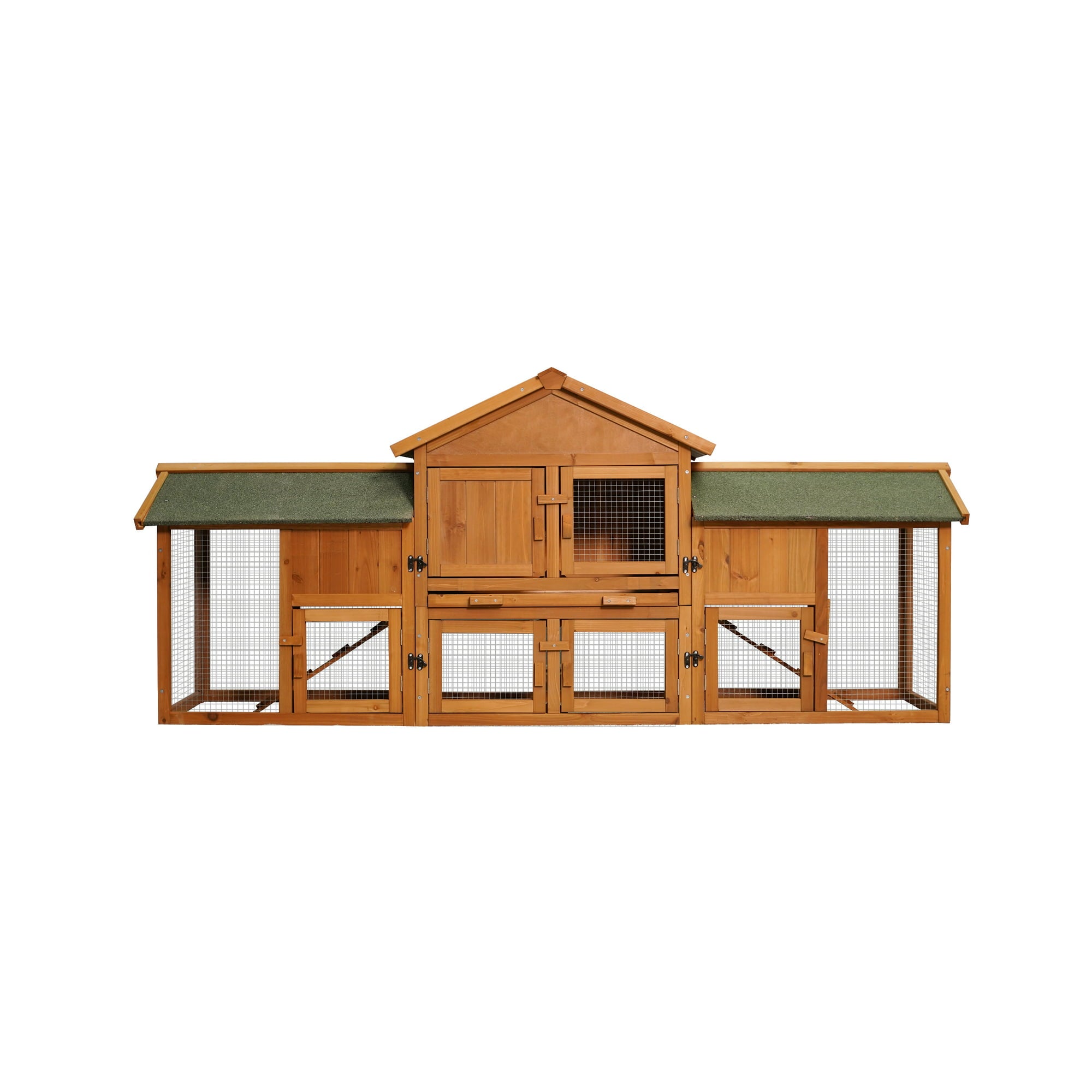 Vivifying 79.5" Chicken Coops Rabbit Hutch Bunny Cage with Pull Out Tray, Ramp, Lockable Doors,Two Run Cage Outdoor Wooden Small Animal House Two Tier Waterproof Roof