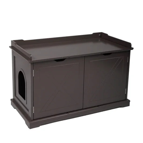 Vivifying Cat Washroom Bench, Wood Litter Box Cover with Spacious Inner, Ventilated Holes, Removable Partition, Easy Access,Chocolate Brown
